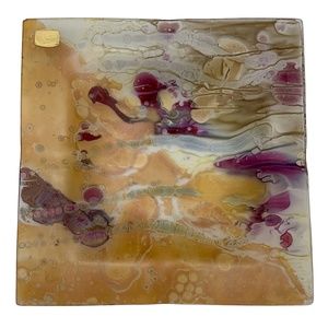 VTG Aronof Gold Purple Hand Painted Frosted Glass Ashtray Hand Made in Israel